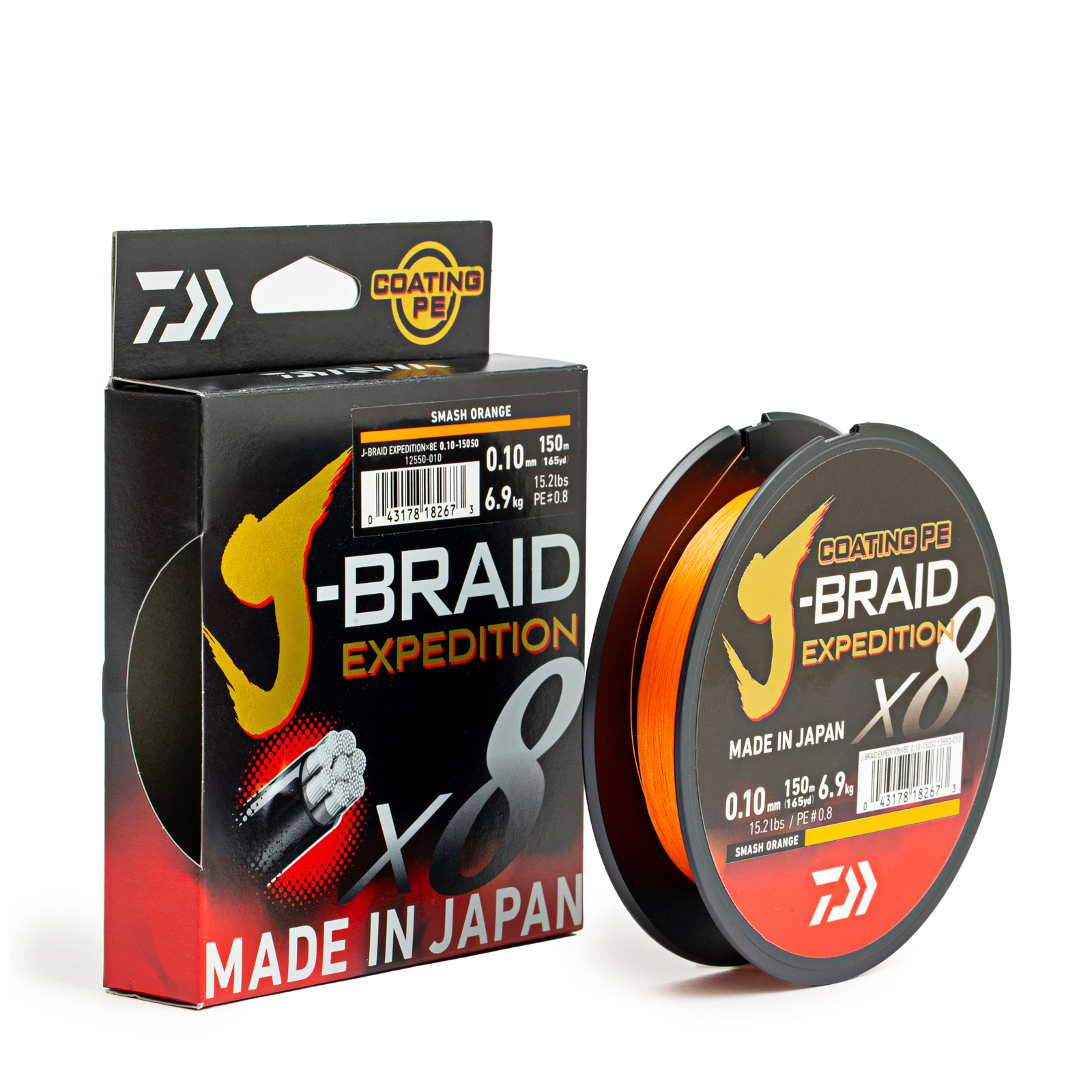 Шнур плетеный Daiwa J-Braid Expedition x8E 150 м, оранжевый