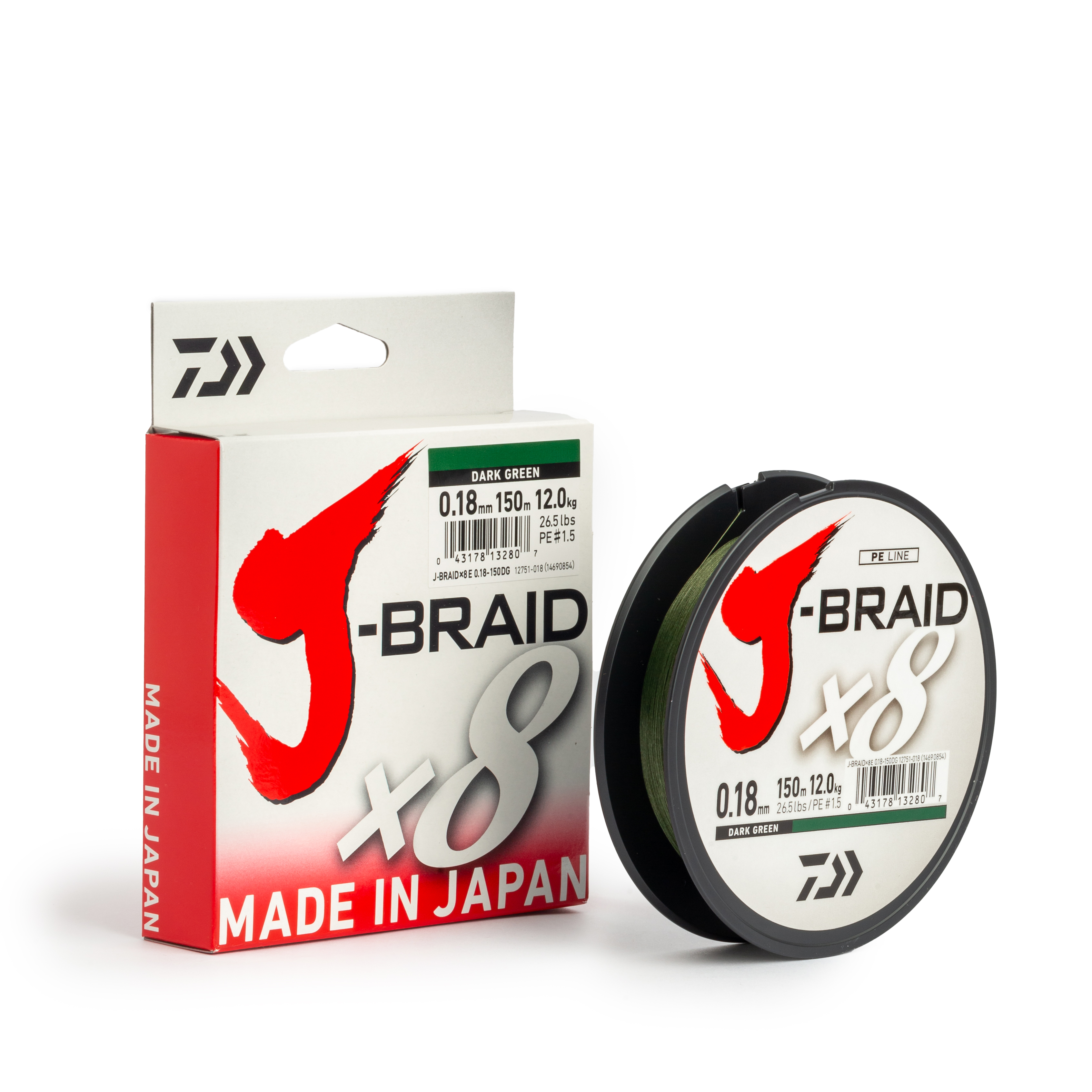 Шнур плетеный Daiwa J-Braid x8, 150 м, тёмно-зелёный