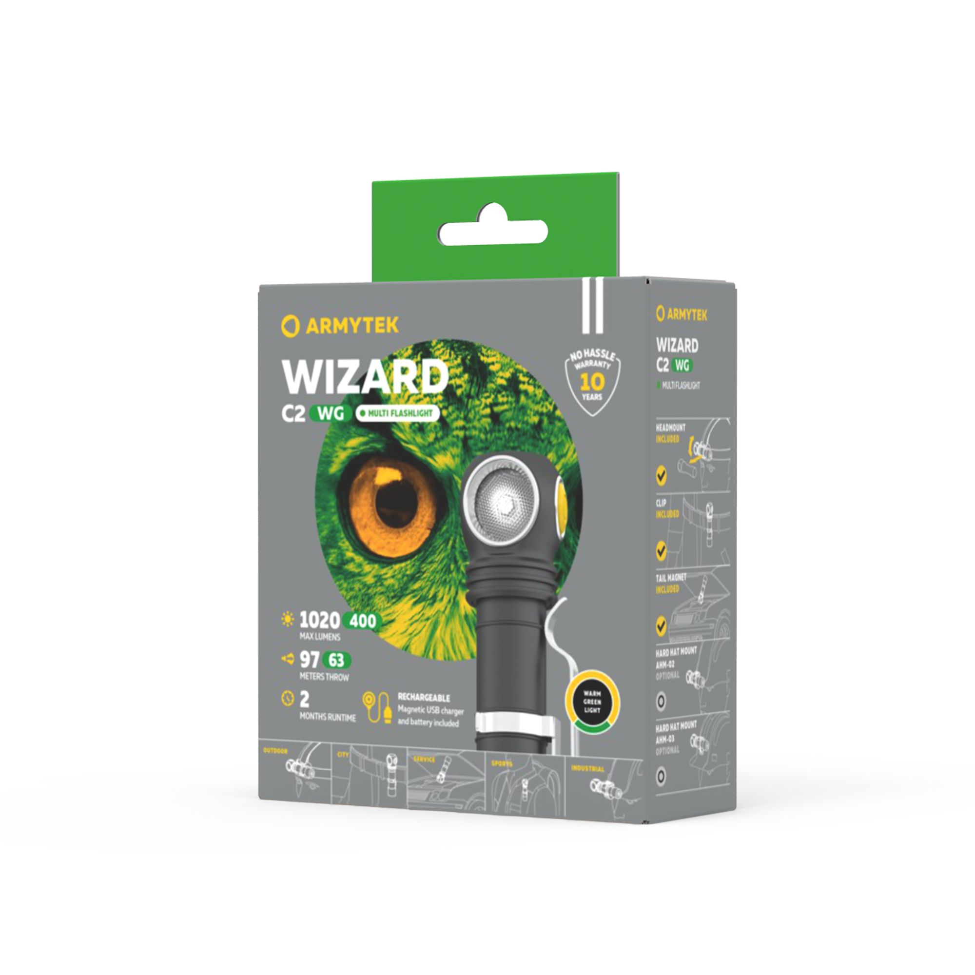 Фонарь Armytek Wizard C2 WG Magnet USB (тёплый/зелёный)