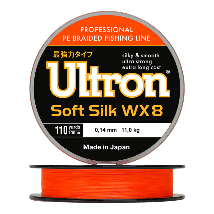 Шнур плетеный Ultron WX8 Soft Silk, 100 м, оранжевый