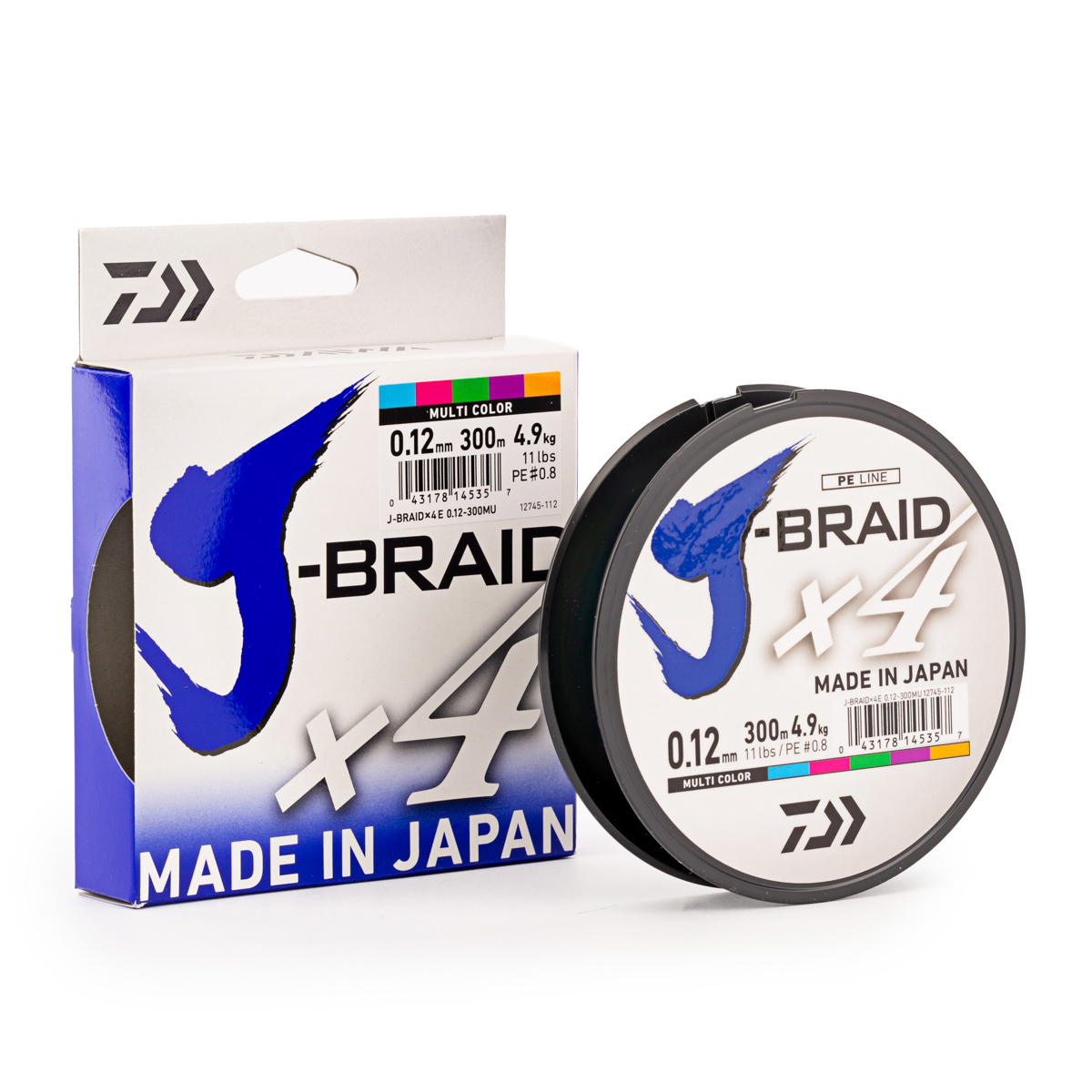 Шнур плетеный Daiwa J-Braid X4E, 300 м, разноцветный