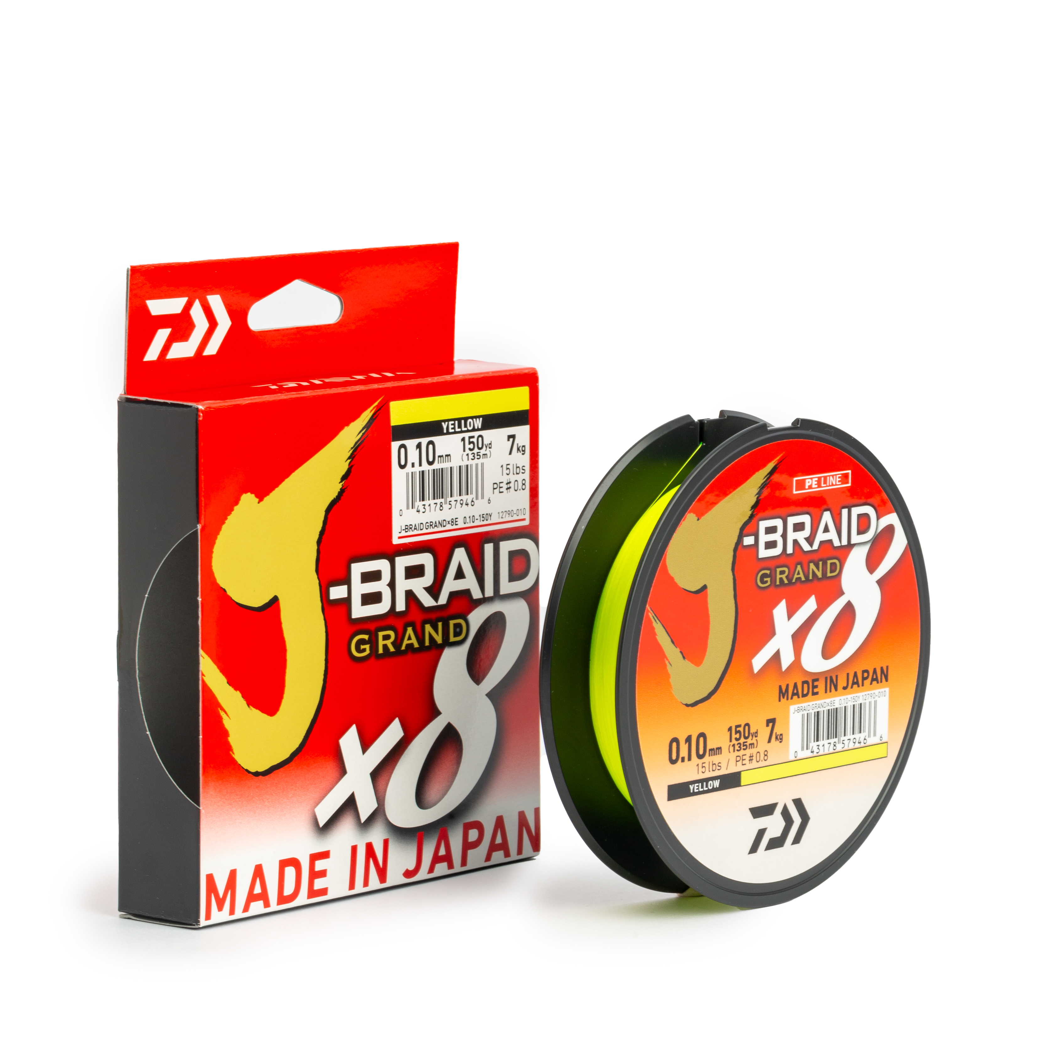 Шнур плетеный Daiwa J-Braid Grand x8E, 135 м, жёлтый