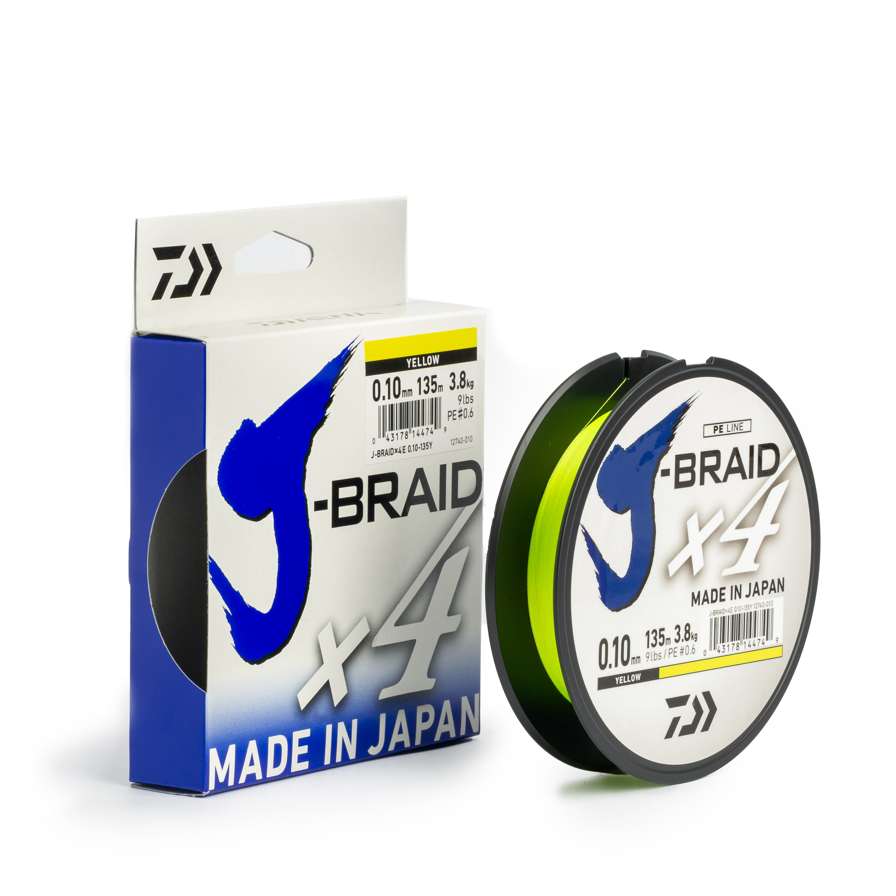 Шнур плетеный Daiwa J-Braid X4E, 135 м, жёлтый