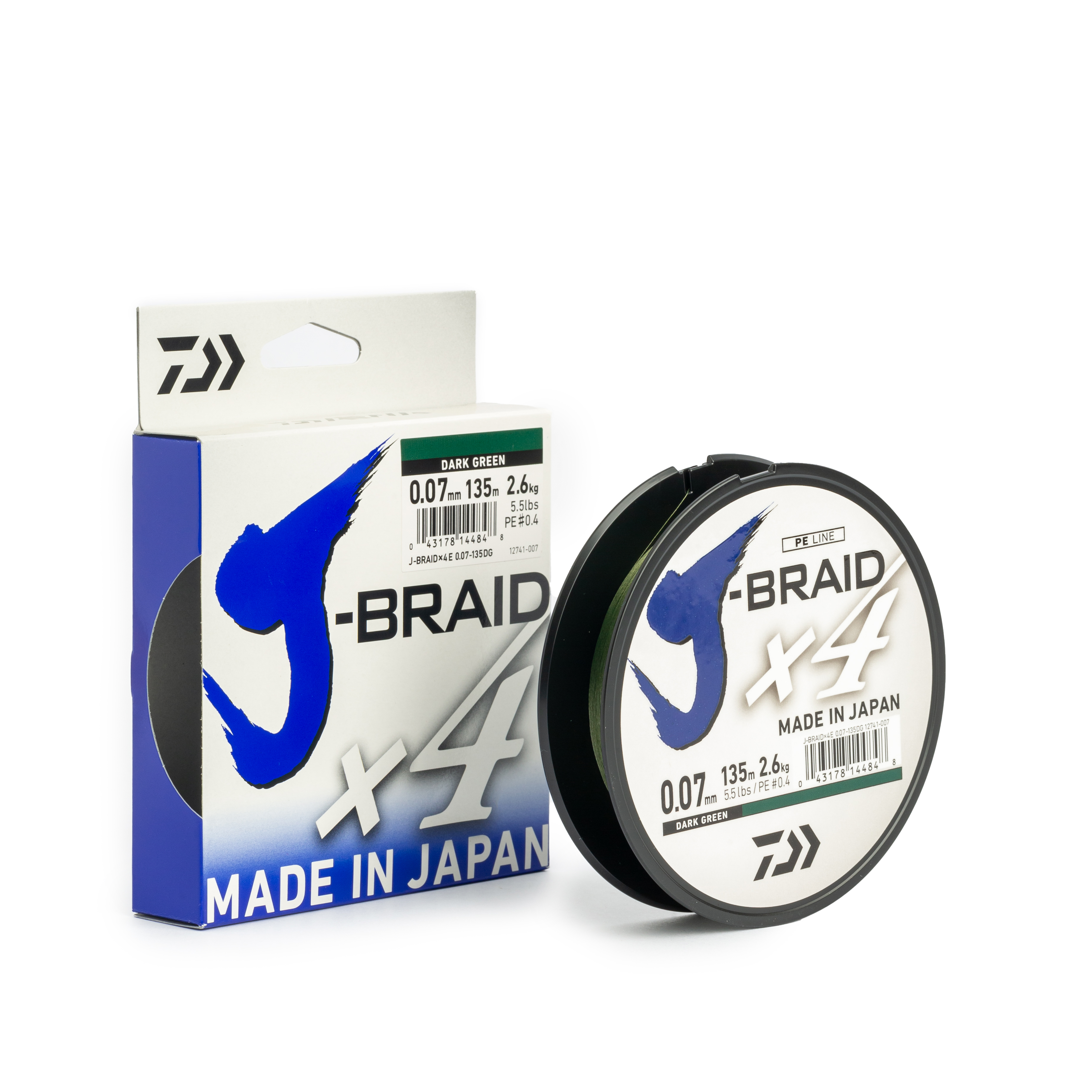 Шнур плетеный Daiwa J-Braid X4E, 135 м, тёмно-зелёный