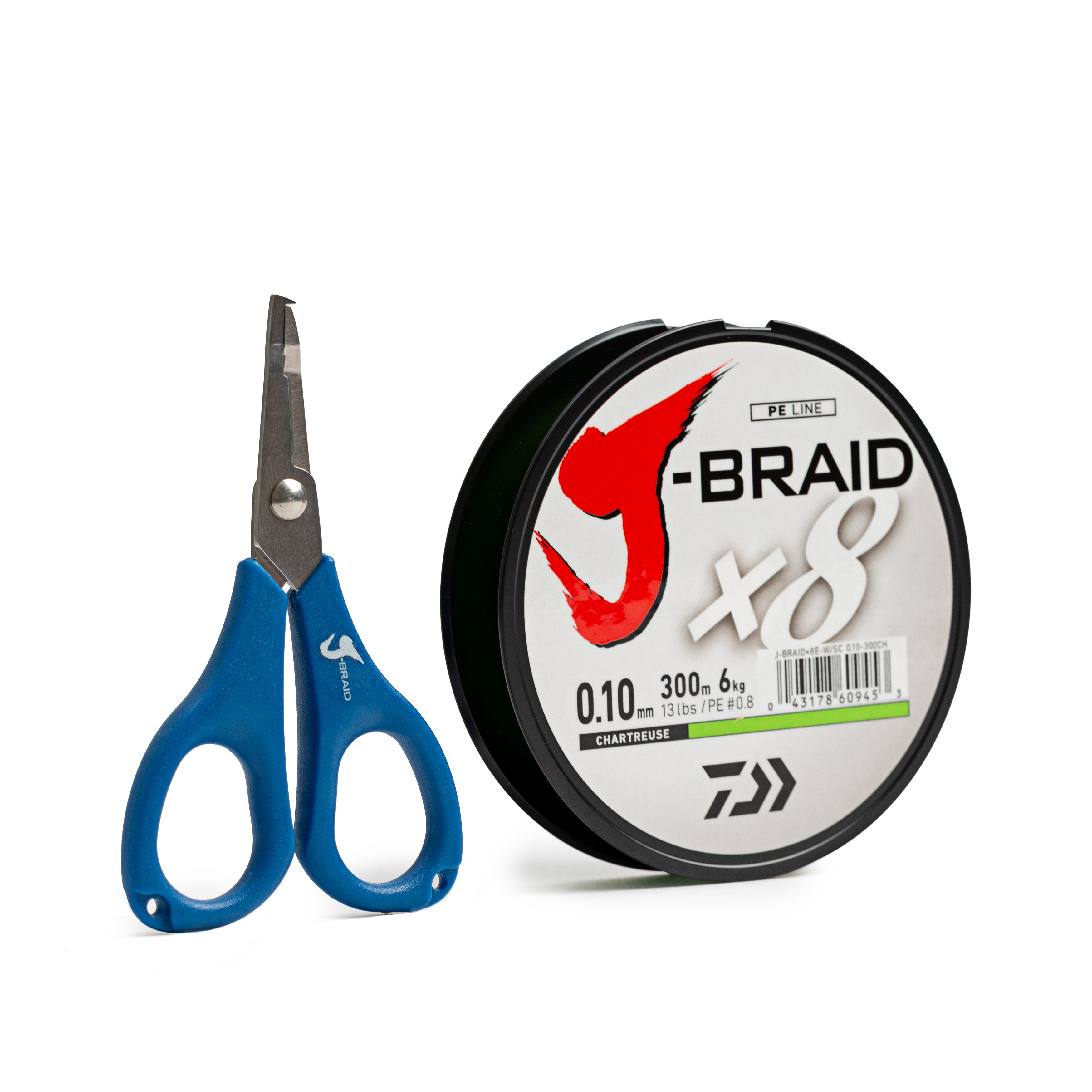 Шнур плетеный Daiwa J-Braid x8 + ножницы, 300 м, светло-зелёный