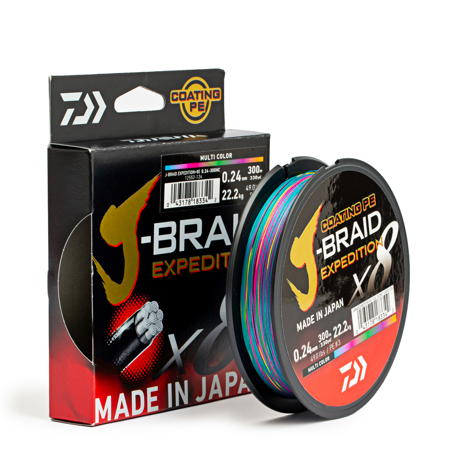 Шнур плетеный Daiwa J-Braid Expedition x8E 300 м, разноцветный